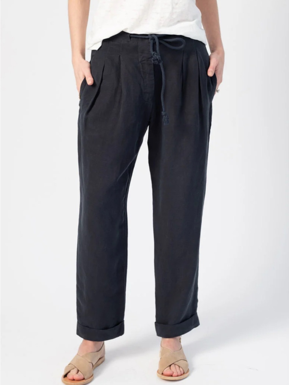 NSF Viola Pleated Trouser Pant in Midnight LINEN Sz 26